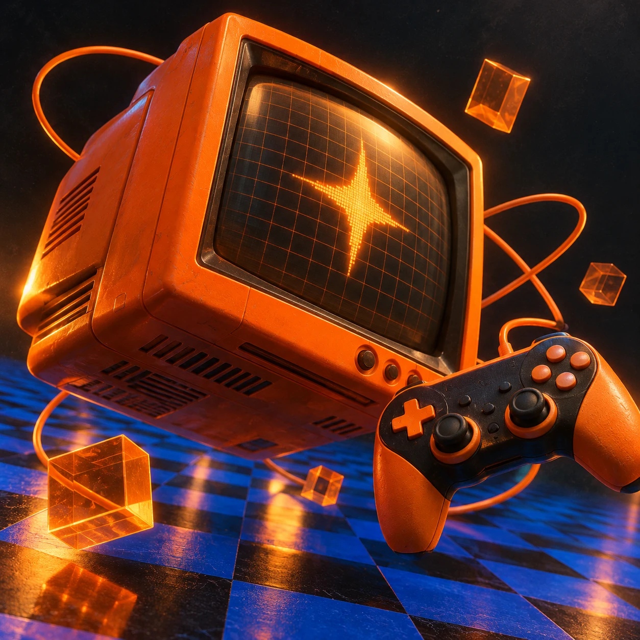 Illustrazione originale di un monitor arcade arancione
